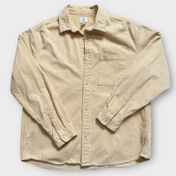H AND M CREAM CORDUROY BUTTON UP SHACKET SHIRT JACKET OVERSIZED LARGE - Picture 2 of 7